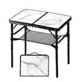 YUFIFAIRY Small Folding Camping Table, 2ft Portable Table with 3 Adjustable Heights, Aluminum Lightweight Foldable Picnic Table with Mesh Layer and Extension Legs for RV, Camp and Indoor (Black Frame) - color: White Marble Top & Black Frame