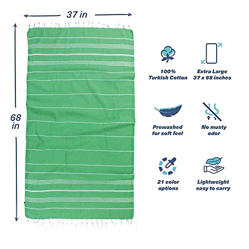 Hencely Turkish Beach Towel 37x68 Oversized, Sand-Free, Quick-Dry, Lightweight - Travel Essential for Pool & Bath - Striped 100% Cotton Bathroom Towels Accessories Gift (Green) - color: Green