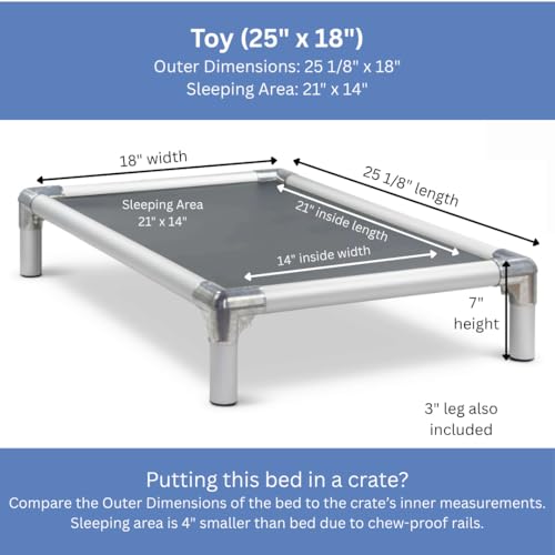 Kuranda Chewproof Elevated Crate Bed - Silver Aluminum - 25" x 18" - Vinyl - Smoke - color: Smoke, size: 25" x 18" - Silver Aluminum