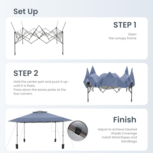 PHI VILLA 13x13 Pop Up Canopy Tent Instant Outdoor Canopy Easy One Push Tent Canopy with Wheeled Carry Bag, Straight Legs 169 Square Feet of Shade, Grey - color: Gray