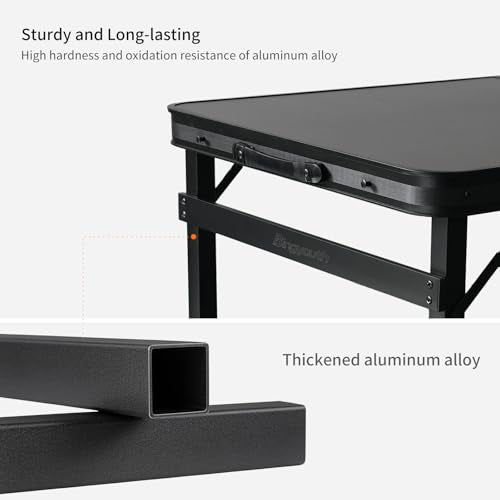 4FT x 2FT Folding Camping Table with Aluminum Alloy Legs, Adjustable Height Portable Outdoor Picnic Table for Camping, Travel, Parties, Kids Crafts, and Market Vendor Use - size: 4 ft x 2 ft × 2.3 ft H