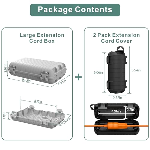 Outdoor Extension Cord Box, 3Pack Large Waterproof Electrical Box Plug Protector Cable Connection Safety Cover IP54 Water-Resistant for Power Strip, Holiday Light and Decorations, Grey+Black - color: Grey+2 Black