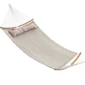 SONGMICS Hammock, Quilted Hammock with Curved Bamboo Spreaders, Pillow, 78.7 x 55.1 Inches, Portable Padded Hammock Holds up to 495 lb, Cream and Beige UGDC34BE - color: Cream + Beige
