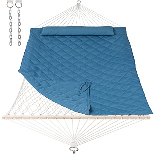 ANOW 2 Person Hammock with Detachable Large Hammock Pad and Pillow, for Garden Yard Outside, 450 LBS Weight Capacity, Blue - color: Blue, size: Without Stand