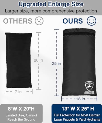 Enlarge Outdoor Faucet Cover for Winter Freeze Protection, 13” W x 25" H Hose Bib Covers Socks for Garden Lawn Faucets & Yard Hydrant, Reusable Long Insulated Spigot Cover, Black, 1 Pack - size: 13"×25"-1
