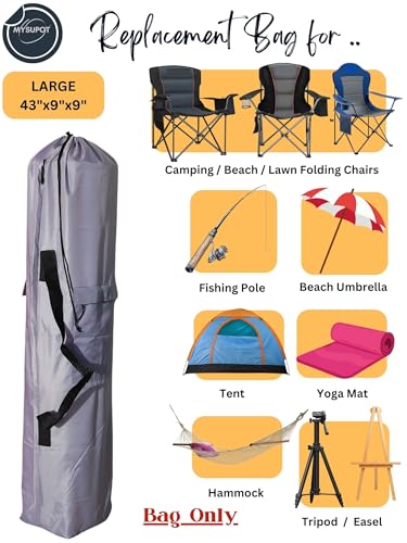 Replacement Bag for Folding Camping Chair, Portable Camp Chair, Hammock, Yoga Mat, Umbrella, Tents, Tripods, Fishing Poles - 420D Oxford Polyester Fabric - color: Grey, size: Large 43"x9"x9"