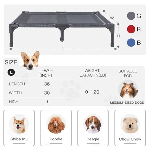 suddus Elevated Dog Bed Waterproof Outdoor, Portable Raised Dogs Beds, Dogs Beds Off the Floor, Dog Bed Easy Clean Indoor or Outdoor Use, Large, Grey - color: Grey, size: L (36"l X 30"w X 7"h)