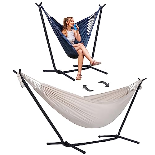 SUNCREAT 2-in-1 Hammocks Convertible Portable Double Hammock with Stand, Outdoor Hammock with Stand Included, Patented, Natural - color: A-natural