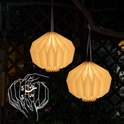 Battery Operated Outdoor Paper Lantern — 2Pack Waterproof Hanging Decorative Light with Remote Timer, Foldable Pendant Paper Lantern for Patio Garden Backyard, Porch Decor - style: Lantern-2pc