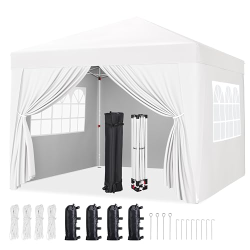 Yaheetech 10x10 Pop Up Canopy with 4 Removable Sidewalls, Portable Enclosed Instant Tent, Waterproof Outdoor Tent, Beach Sun Shelter with 4 Sandbags, 12 Stakes & 4 Ropes, White - color: White, size: 10x10
