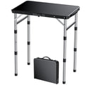 FUNYKICH Camping Table with Waterproof Plastic Tabletop 22.8''x15.7'', 3 Height Adjustable Small Folding Table, Lightweight Portable Picnic Table with Carry Handle for Picnic Beach Travel,Black Silver - color: Black Silver