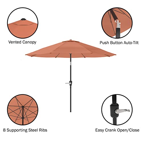 Pure Garden Patio Umbrella with Auto Tilt - 10ft Easy Crank Sun Shade with 19lb Weighted Base for Deck, Outdoor Furniture, or Pool (Terracotta)