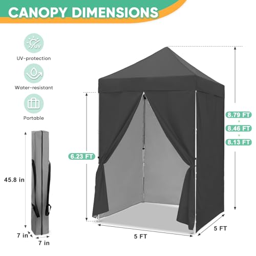 5x5 Pop Up Canopy Tent with Four Sidewalls, Instant Portable Beach Canopy, Outdoor Tent with Carry Bag for Camping, Sports, Tailgating, Events, Gray - color: Gray, size: With Four Walls