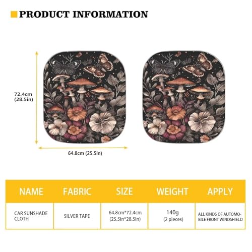Mushroom Floral 2 Pcs Auto Windshield Sunshade UV Reflecting Foldable Front Windshield Sun Shade Automotive Interior Sun Protection Protect Your Car Block The Sunlight - color: Mushroom Floral
