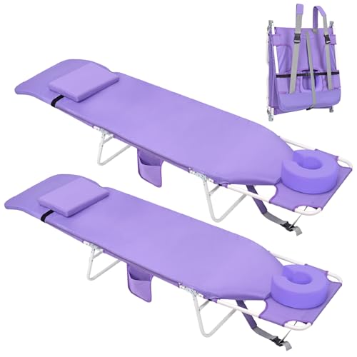 3 in 1 Women Comfort Backpack Beach Tanning Lounge Chair with Cushion Face Hole Softer Padded Adjustable Washable, Layout Sun Chair for Adults Outside Reading Sunbathing Poolside, 6 Position, 2 Pack - color: Purple / 2 Pack