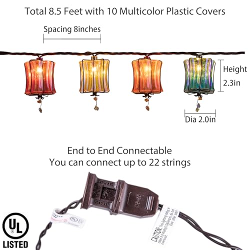 TWINKVILLA Outdoor String Lights Plug in with 10 Incandescent Bulbs, Multicolor Patio Lights Connectable Weatherproof Decorative Lantern String Lights for Gazebo Porch Bedroom Cottagecore Decor - color: Multicolor Prism