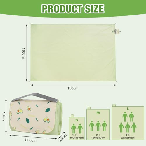 Ainiv Picnic Blanket, Waterproof Beach Blanket with Carry Handle, Foldable Portable Washable Beach Mat Sand-Free, Outdoor Mat in Green for 1-2 People for Camping, Picnic, BBQ - 39 x 59 inches - size: 39 X 59 Inches (S for 1-2 Person)