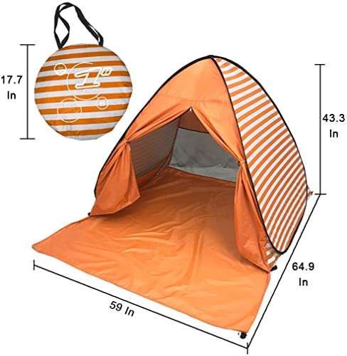 Pop Up Beach Tent Shade Sun Shelter UPF 50+ Canopy Cabana 2-3 Person for Adults Baby Kids Outdoor Activities Camping Fishing Hiking Picnic Touring (Orange Stripes) - color: Orange Stripes