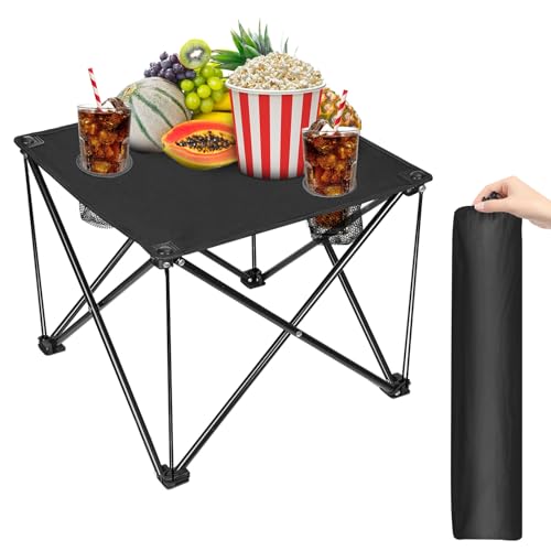 Portable Camping Table, Ultralight Picnic Table Foldable with 2 Cup Holders and Carrying Bag for Outdoor Camping Picnic BBQ Beach Party Patio Fishing, Steel Frame, High-Grade 600D Oxford Fabric - color: Black(standard), size: 1 Pack