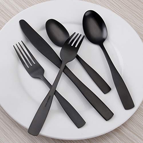 Matte Black Silverware Set, Satin Finish 20-Piece Stainless Steel Flatware set, Tableware Cutlery Set Service for 4, Utensils for Kitchens, Dishwasher Safe - color: Matte Black, size: 20-Piece