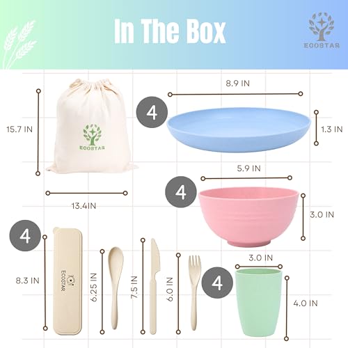 ECOSTAR Wheat Straw Dinnerware Sets Unbreakable Plates Bowls and Cups Reusable Utensils Dishwasher Microwave Safe Bowls and Plates Sets (Classic) - color: Classic