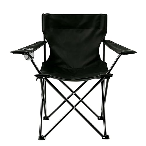 1 Pack Portable Camping Chair, Lightweight Folding Lawn Chair with Cup Holder and Carry Bag, Collapsible Outdoor Chair for Sports, Fishing, Hiking, Picnic, Backyard, 300LBS Black-Dark - color: Standard, size: 1PCS