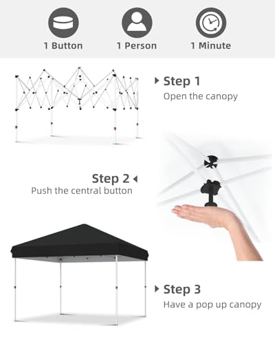 10x10 Pop Up Canopy Tent Outdoor Canopy with No Removable Sidewall One-Person Set Up Heavy Duty Commercial Instant Tent Shelter-Black - color: Black, size: 10x10FT/0-Sidewall