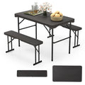 Giantex Folding Picnic Table Bench Set, Rectangular Patio Dining Table Set for 4, with HDPE Tabletop, Metal Frame, Space-Saving and Portable for Camping Party Dining BBQ (Black)