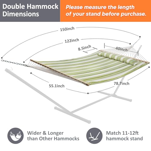 SUNCREAT Hammock 2 Person Heavy Duty, Double Hammocks for Trees, 2 Person Hammock with Spreader Bar, Green&Beige - color: Green&beige