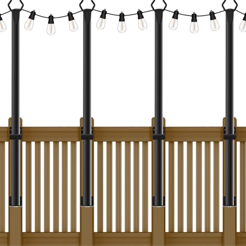 NUERPO 4 Pack String Light Poles,5Ft Metal Poles for Outdoor String Lights,Outdoor Light Poles with Post,Poles/Stand for Outside,Patio,Deck,Backyard,Garden Wedding,Party - size: 4 Pack 5ft String Light Pole