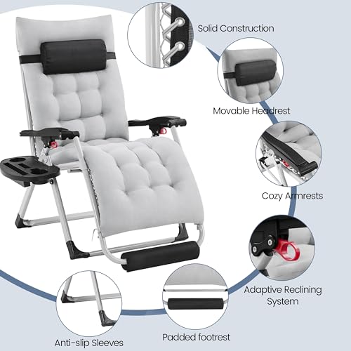 Yaheetech Zero Gravity Chair, Folding Reclining Lounge Recliner with Removable Pad & Headrest & Side Cup Holder Tray for Indoor and Outdoor Gray/1 - color: Grey, size: 26"