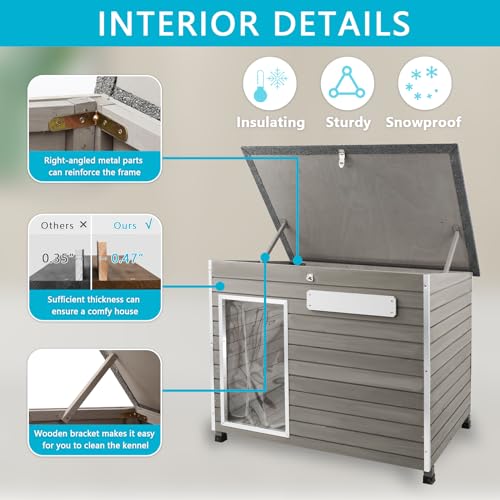 Gowoodhut Dog House Outdoor & Indoor Wooden Dog Kennel for Medium to Large Dogs,43.6" L Natural Fir Wood Dog Houses with Weatherproof Roof,Removable Floors,Raised Feet - size: 44" L x 30" W x 34" H
