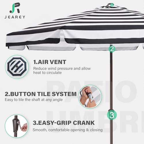 JEAREY 9 FT Patio Umbrella Outdoor, Table Umbrellas Market Umbrella w/Push Button Tilt/Crank, 8 Sturdy Ribs(Black White Striped) - color: Black White Striped