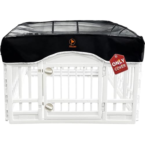 PJYuCien Dog Playpen Mesh Top Cover, Fits 36 Inch 4 Panels Regular Square Plastic Exercise Pet Pen, Adhesive Tape Connections, Black (Note: Cover Only, Fence Not Included) - style: Black Cover, 36"Width, Black ( Adhesive Tape Connections )