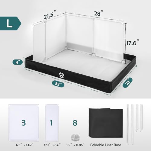 MEEXPAWS Dog Pee Pad Holder Foldable with Dog Litter Box Enclosure High Wall, Puppy Pad Holder Tray Liner Base with DIY Splash Guard, Indoor Dog Potty for Medium to Large Dogs, Leak-Proof, Easy Clean - size: Large - 33'' x 22''