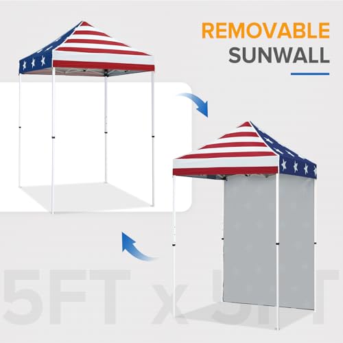 EAGLE PEAK Pop up Canopy 5x5, Outdoor Portable Canopy Tent with One Removable Sunwall, Carry Bag Included, American Flag - color: American Flag
