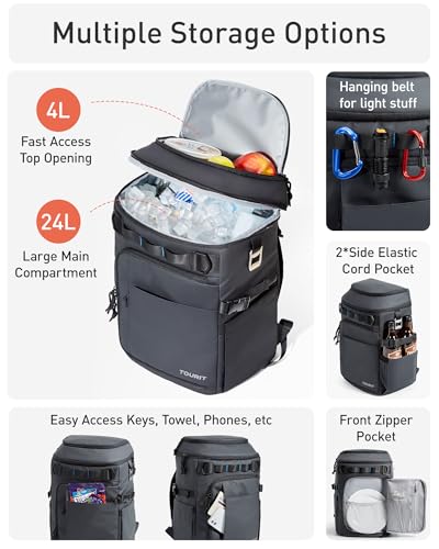 TOURIT 38 Cans Backpack Cooler: Leak Proof Waterproof 2 Insulated Compartments Soft Cooler Bag Beach Travel Camping Picnic, Sports Fan Coolers - color: Navy Blue