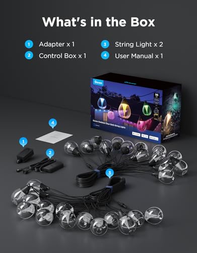 Govee Clear Bulb Outdoor String Lights, 96ft RGBWIC Dimmable Patio & Backyard Lights with 30 LED Bulbs, 111 Modes, IP67 Waterproof & Shatterproof, Works with Alexa, Google & Matter - size: 96ft