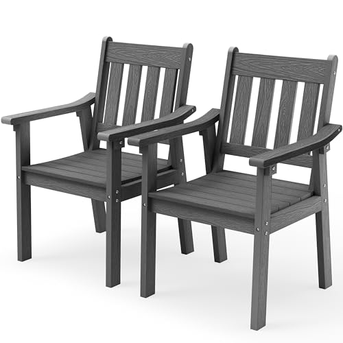 YEFU Outdoor Patio Chairs Set of 2: All Weather Outdoor Dining Chairs with Wide Curved Seat and Backrest - Plastic Patio Chairs for Outside Backyard/Garden/Pool/Porch/Deck 350lbs Capacity Grey - color: Dark Grey, size: 2 Chairs