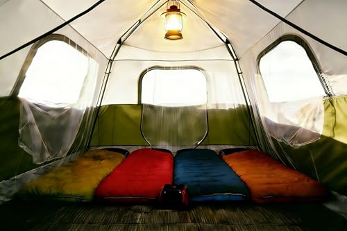 3/4 Person Camping Tent with 1 Door, 4 Windows, and Upgraded Ventilation– Instant Setup, Waterproof, 8'x 8'x 67''Oxford Fabric Floor Pop Up in 60 Seconds Includes Rainfly and Backpack - color: 4 Person Army Green/2-Layer