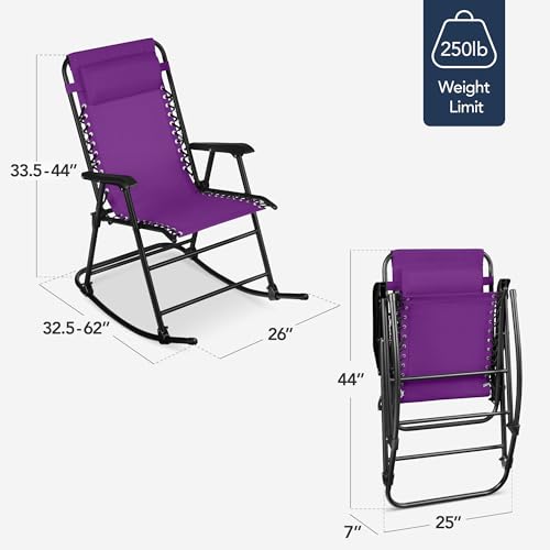 Best Choice Products Outdoor Zero Gravity Rocking Chair, Folding Reclining Patio Lounge Chair with Adjustable Pillow for Lawn, Beach, Camping - Amethyst Purple - color: Amethyst Purple