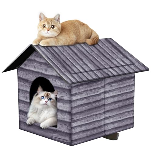 Outdoor Cat House Cat House for Outdoor and Indoor Use - Waterproof Shelter for Cats, Dogs, and Feral Animals (Grey Wood Color, Medium) - color: Grey wood color, size: Medium