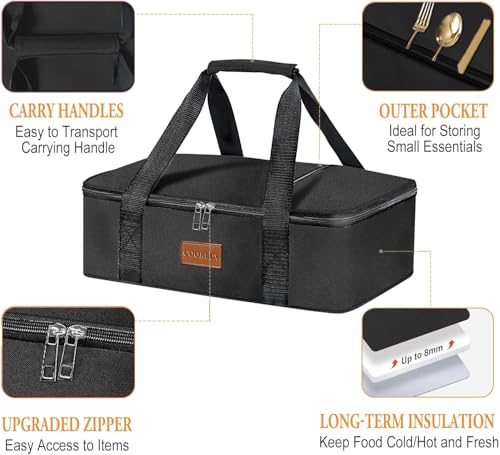 Insulated Casserole Carrier 9x13 Inch, Durable Nylon, Leak-Proof Casserole Dish Carrier, Casserole Carriers for Hot or Cold Food (Black) - color: Black