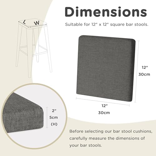 AddGrace Anti-Slip Bar Stool Cushions Square Bar Stool Seat Cushions with Ties Set of 4 Small Square Chair Pads with Machine Washable Cover 12"X12"X2" (Dark Grey) - color: Dark Grey