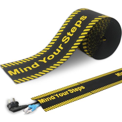 Carpet Cord Cover Cable Grip Floor Cover Cable Protector Management,Safety Warning Tape, Striped Floor Marking Tape, Adhesive Cable Protector Cover(Black) - color: Black