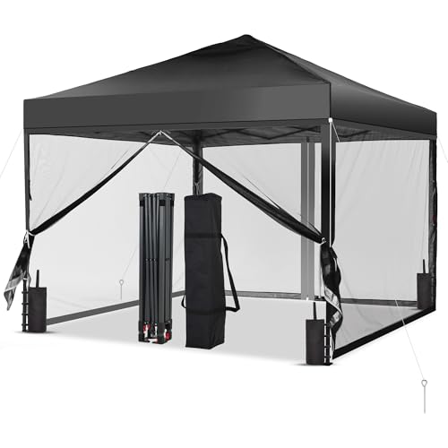 GDY 10x10 Pop up Canopy Tent with Mosquito Netting, Easy up Gazebo for Patio, Camping and Garden, Includes 4 Sandbags, Black - color: Black, size: 10x10 with Mosquito Netting