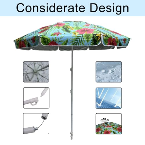 LOTTAFUN Portable Beach Umbrella 6.5ft – Lightweight Adjustable Outdoor Patio and Beach Umbrella Sun Shade with Sand Anchor & Carry Bag, Outdoor Folding no Tilt. - color: Multi Color