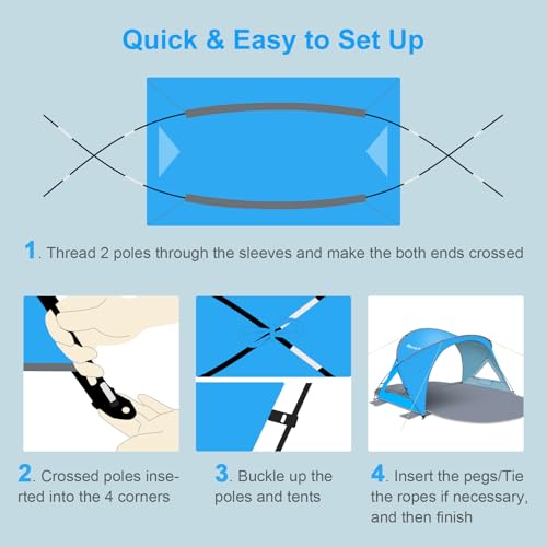 Gorich Beach Tent Sun Shelter with UPF50+ UV Protection for 1-2/3/4-5/6-7 Person, Lightweight & Portable Beach Shade Canopy with 2 Zippered Doors, Easy Setup Family Beach Umbrella - color: Skyblue, size: 3 Person