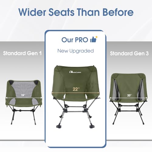 MOON LENCE High Back Folding Camping Chairs, Height-Adjustable, Widened Seat, for Beach with Anti-Sinking Feet (Green-Plus) - color: Green-plus