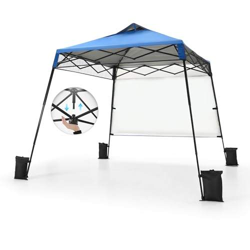 MFSTUDIO 8x8 Pop up Canopy Tent, Gazebo Shelter Sun Shade Canopies Patio Portable Popup Tents Easy Setup Waterproof with 6x6ft Top,1 Sidewall, for Beach,Parties,Picnics - color: Blue-1 wall, size: 8x8ft